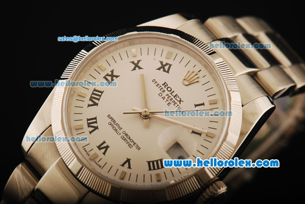 Rolex Oyster Perpetual Date Automatic Movement ETA Coating Case with White Dial and Steel Strap - Click Image to Close